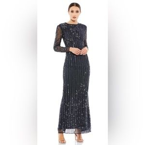 EMBELLISHED HIGH NECK ILLUSION LONG SLEEVE GOWN- MAC DUGGAL